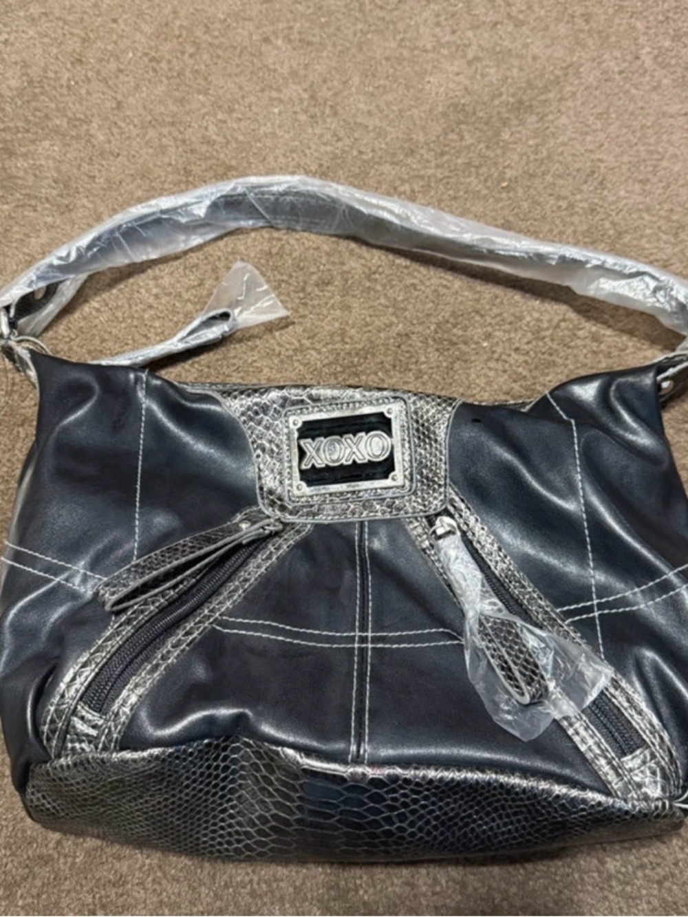 XOXO Black Shoulder Bag with Silver Trim